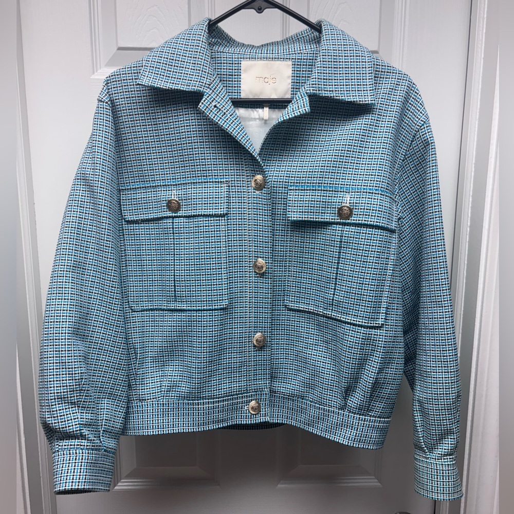 Maje Blue Tweed Cropped Jacket – Size 36 (US 4)- Small